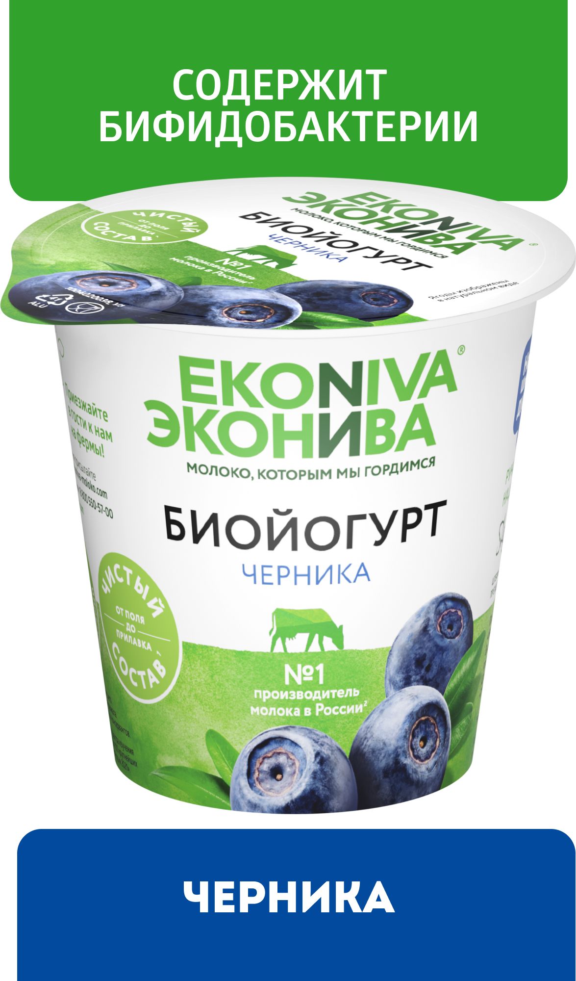 Биойогурт ЭкоНива с черникой, 2,8%, 125 г