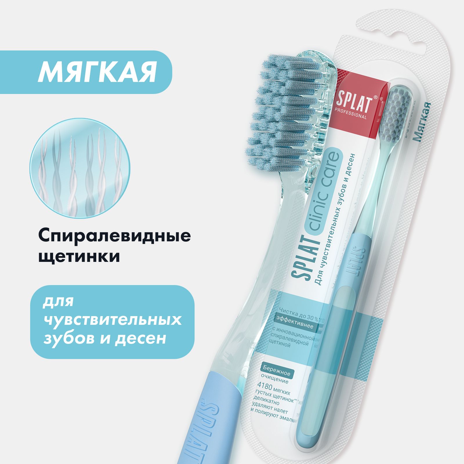 ЗубнаящеткамягкаяSPLATClinicCareSoftотбеливающая,голубая