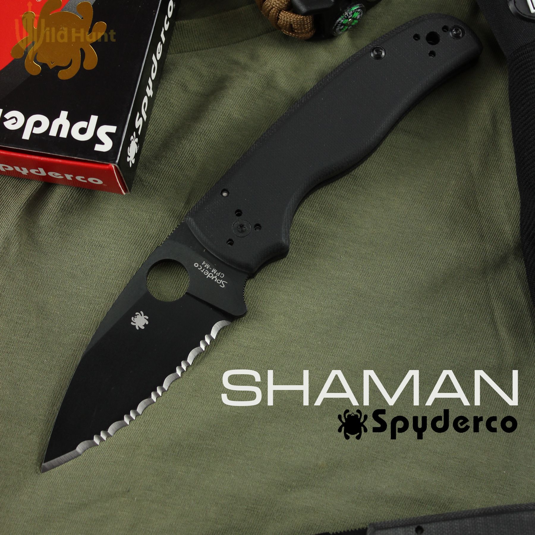 Туристический складной нож Spyderco Shaman Black Serrated