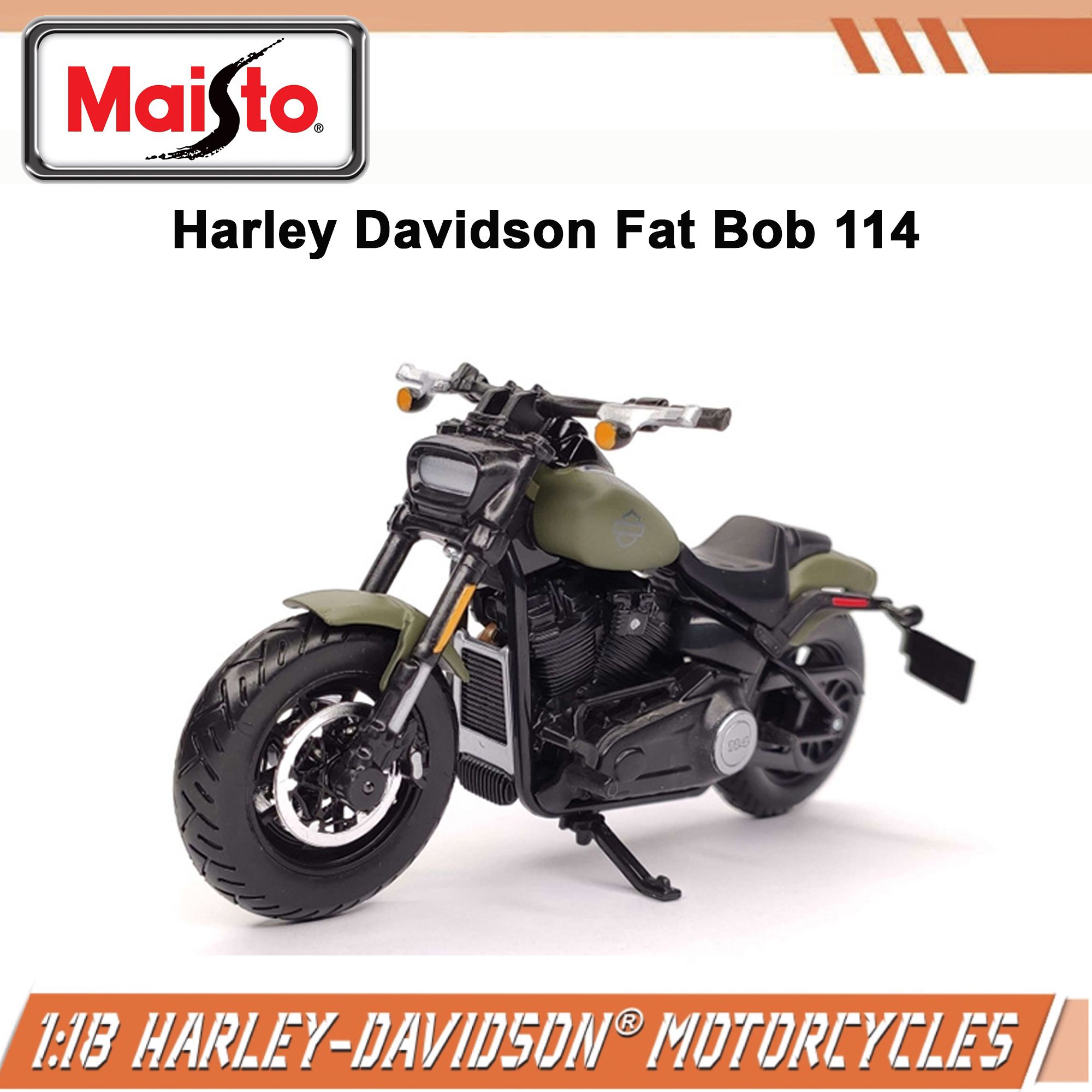 МеталлическиймотоциклMaistoHarleyDavidsonFatBob114,масштабнаяколлекционнаямодельМаистоХарлейДэвидсон1:18зеленый,39360