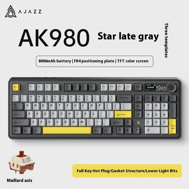 Ajazz Игровая клавиатура беспроводная AK980, Английская раскладка, черный