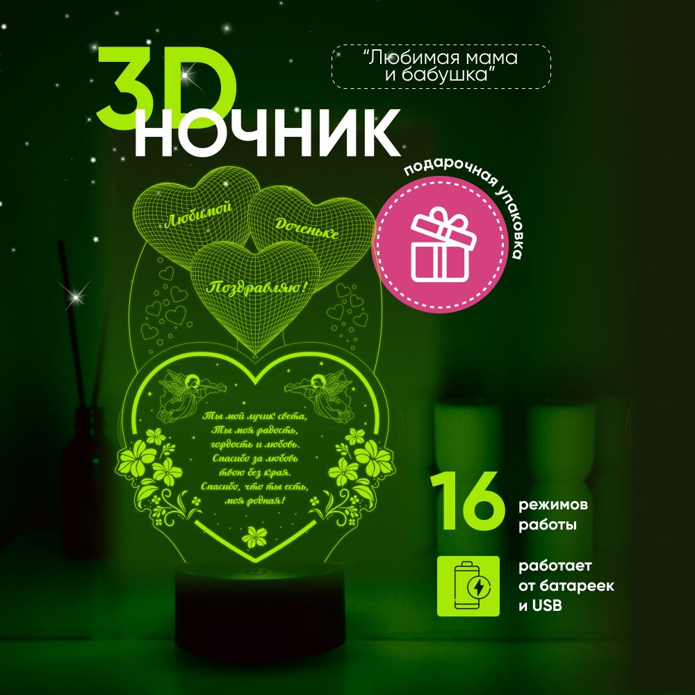 Ночник3DЛАМПАНОЧИ,светильник3Д,подарокдочери