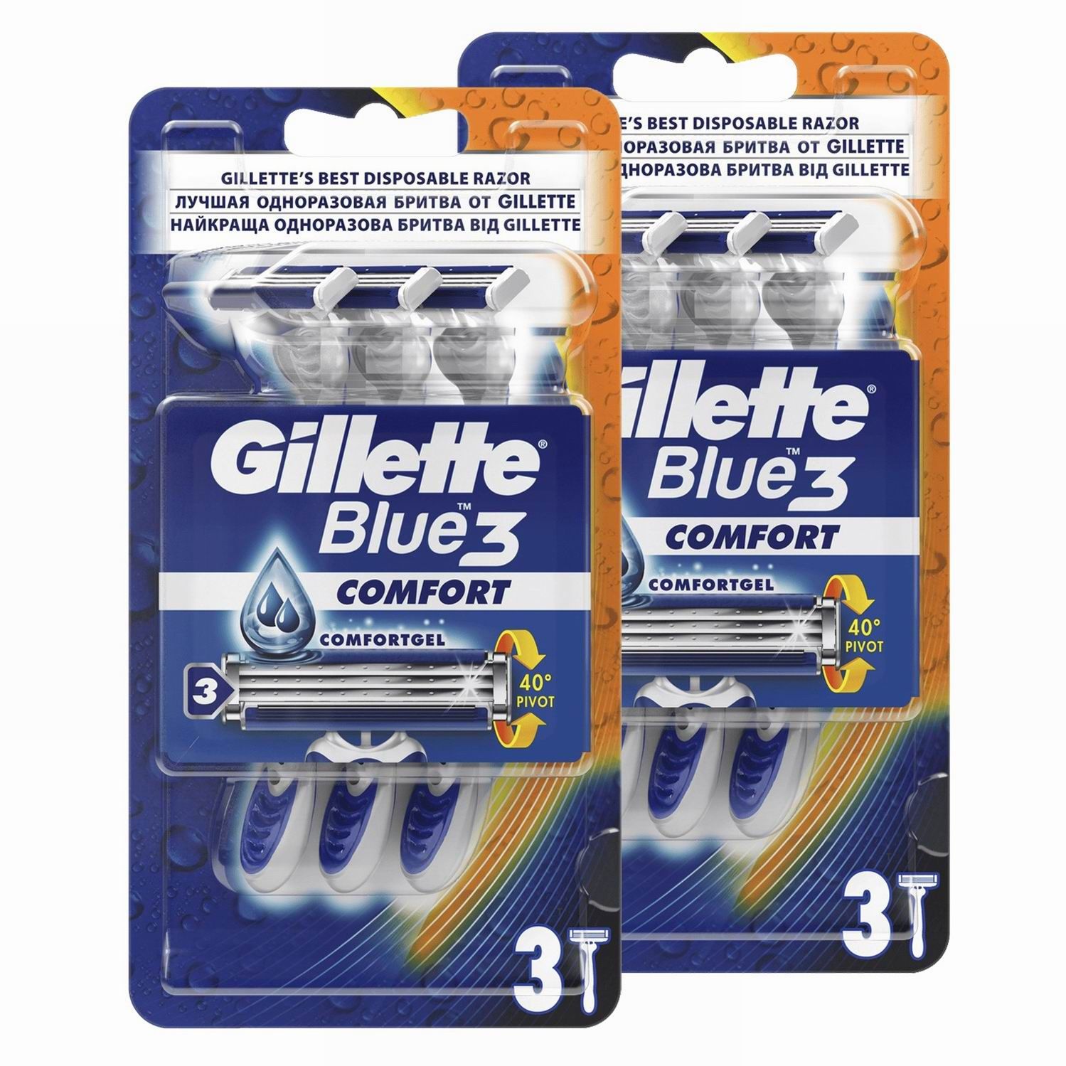 Gillette Blue3 Comfort Одноразовые станки с 3 лезвиями плавающая головка 3шт 2уп.