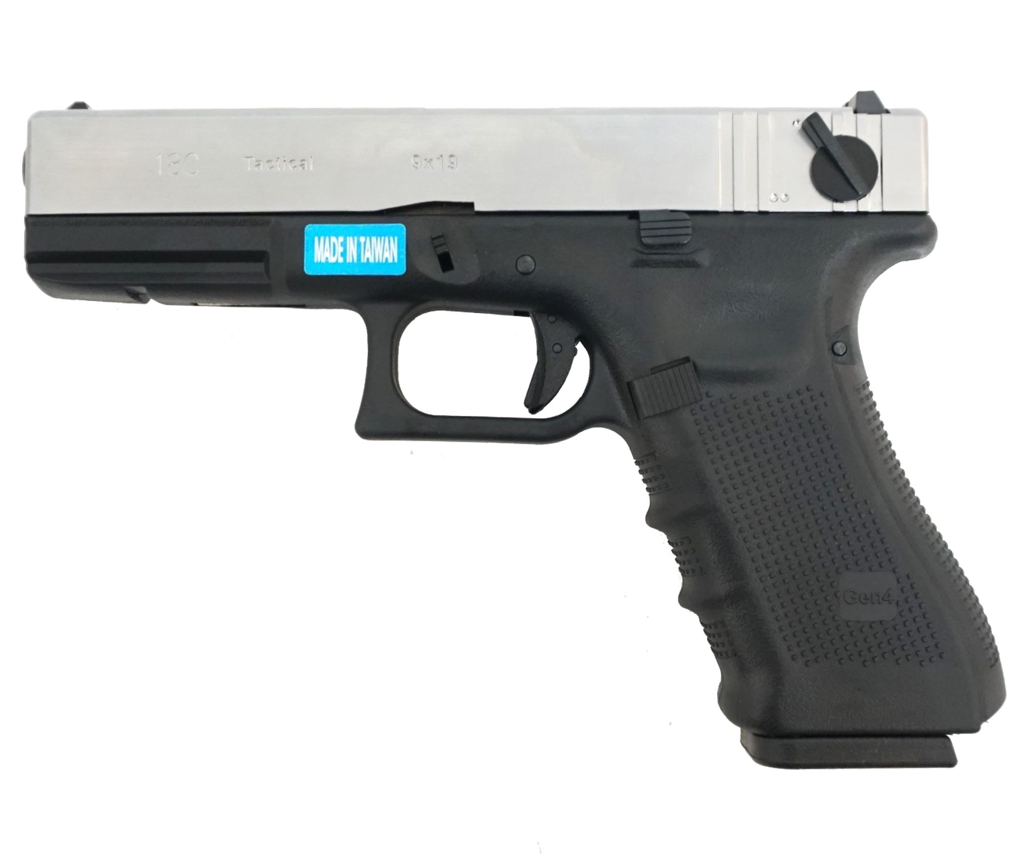 Страйкбольный пистолет WE Glock-18 Gen.4 Silver, сменные накладки (WE-G002B-SV)