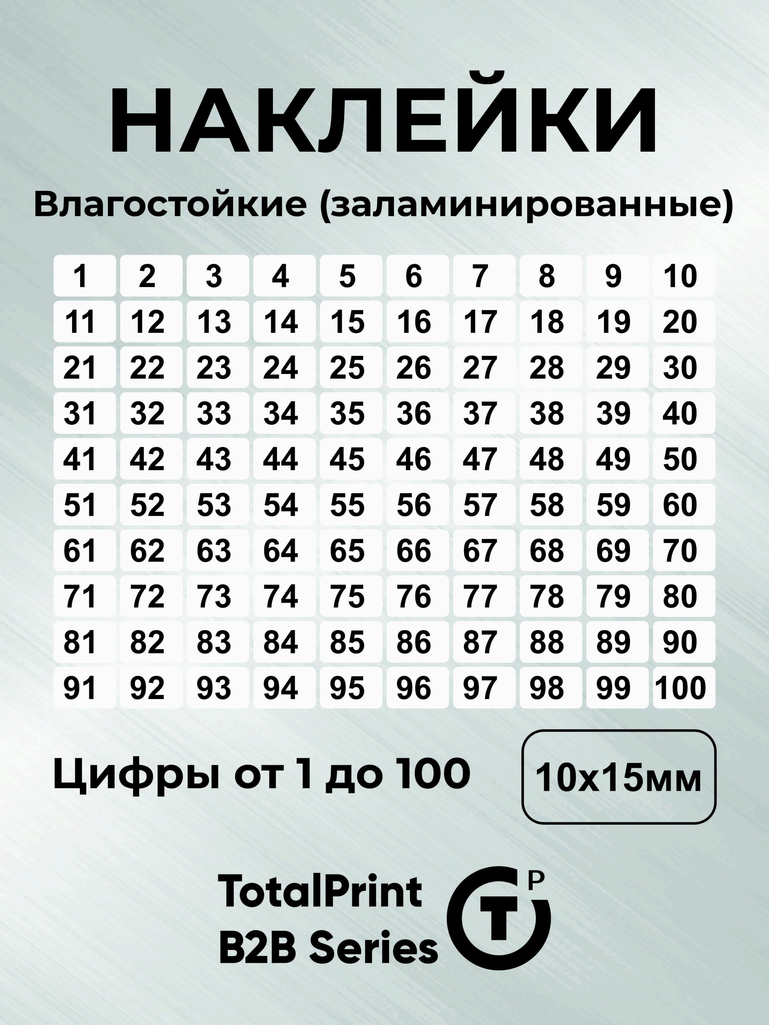 TotalPrintНаклейкисномерамиот1до100цветбелый10х15мм/номерныестикеры.