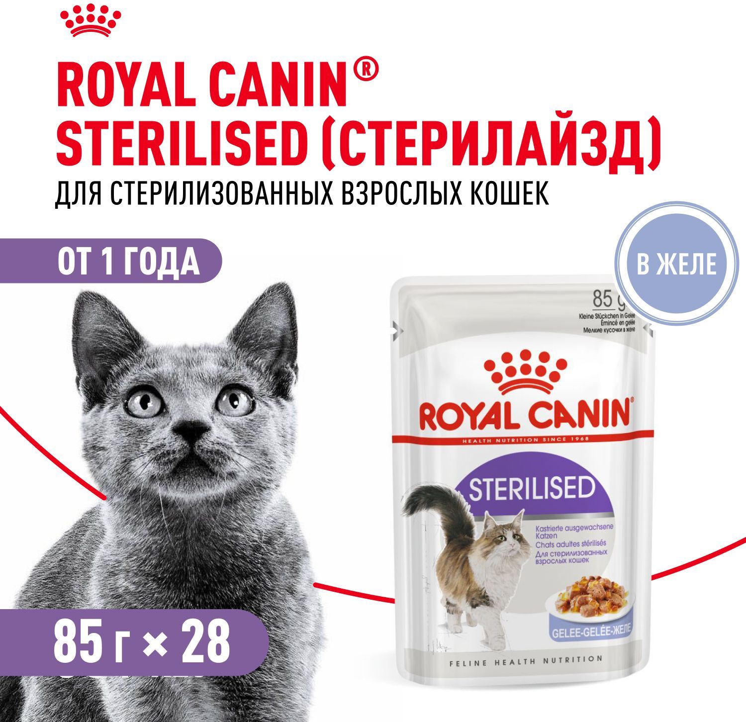 Влажный корм для стерилизованных кошек Royal Canin Sterilised в желе 85 г х 28 шт