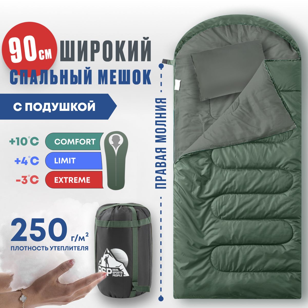 Спальный мешок RSP Sleep 250 BIG (225*90 см., молния справа)