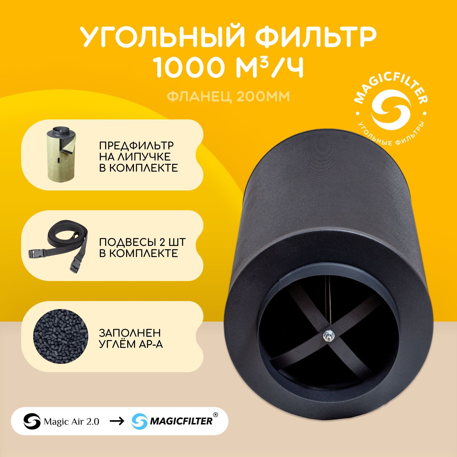 MAGICFILTER 1000/200 Угольный фильтр многоразовый для гроубокса/гроутента для очистки воздуха