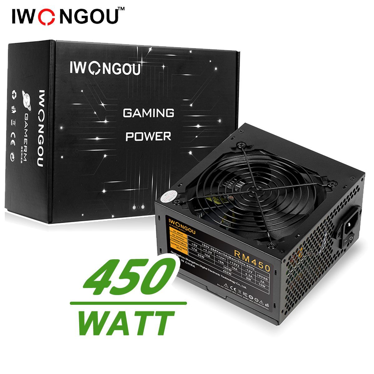 Блок питания для ПК 450W ATX,12CM,20+4p,CPU(4+4),PCI-E(6+2),4*SATA,2*Molex