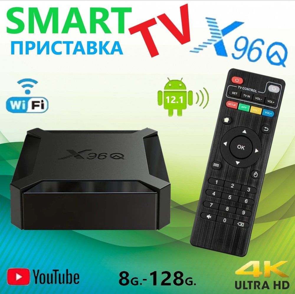 Медиаплеер SMART TV X96Q,8 ГБ/128 ГБ, Wi-Fi, черный