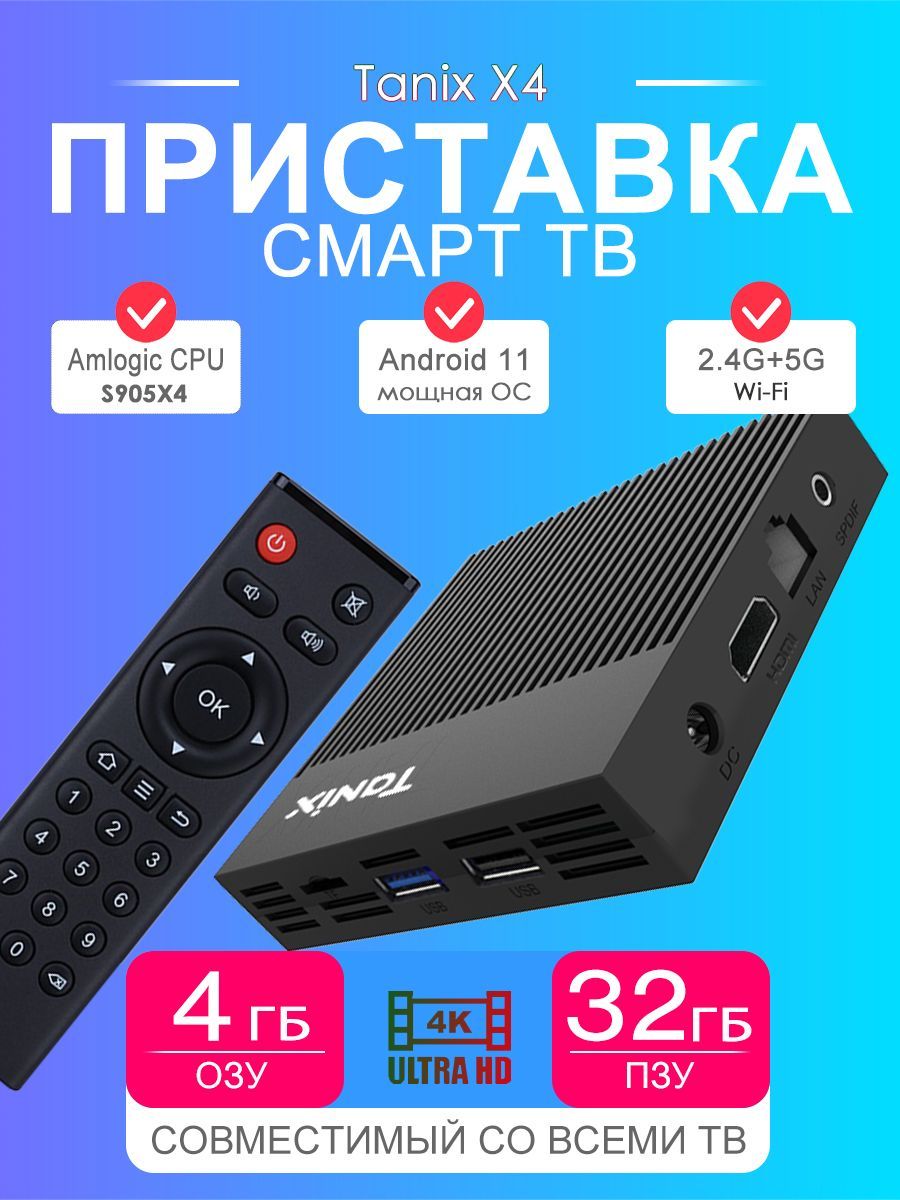 СмартТВприставкаTanixX44/32ГбAmlogicS905X4Android11КодекAV1SmartTVBoxUHD4KMediaPlayer