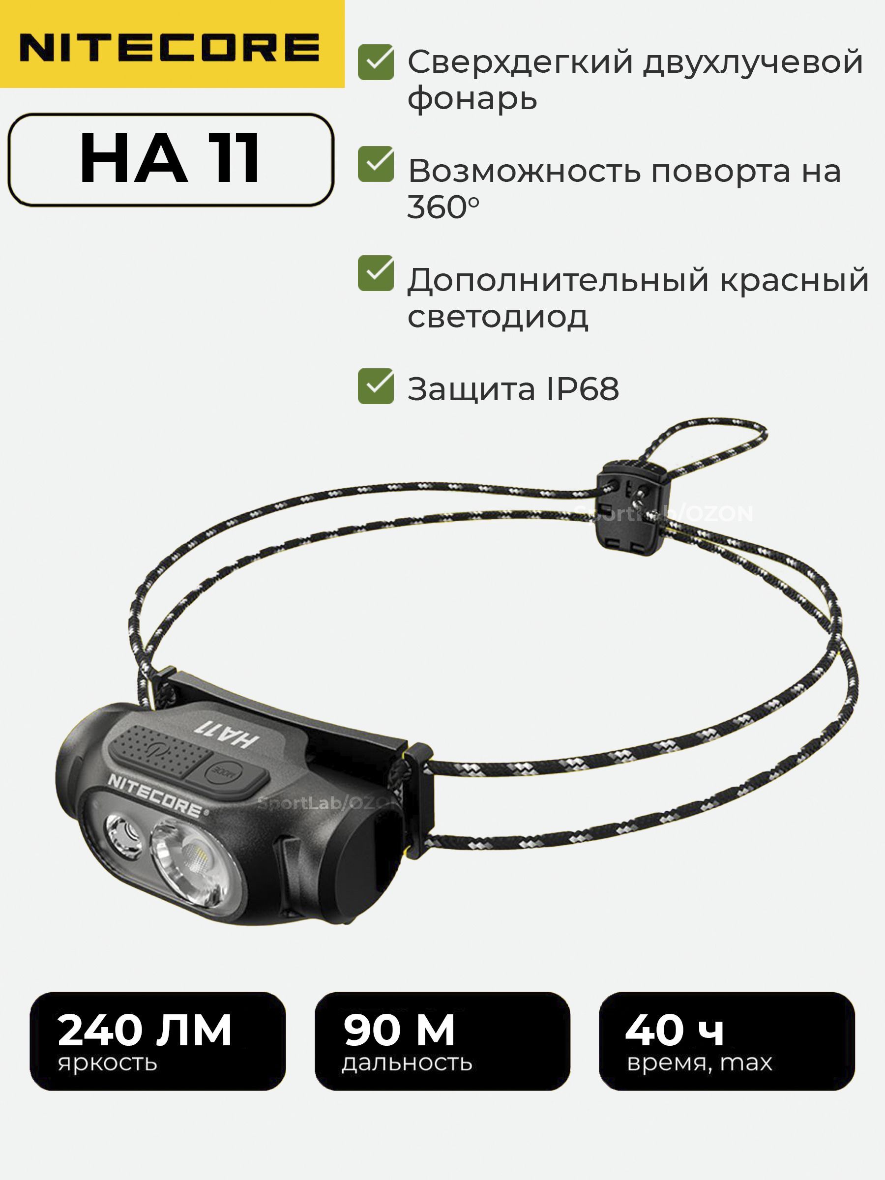 Налобный фонарь NITECORE HA11 240люмен 40ч 90м