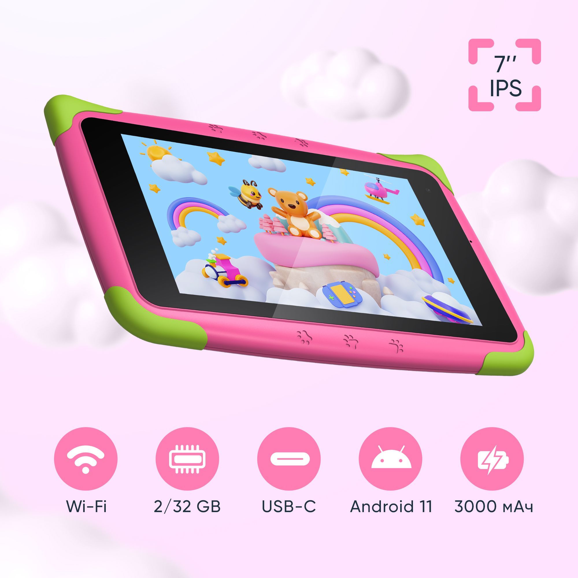 7"ПланшетTopdeviceKidsTabletK7TDT3887_WI_D_PK_CIS32GB,Wi-Fi,2ГБRAM,розовый