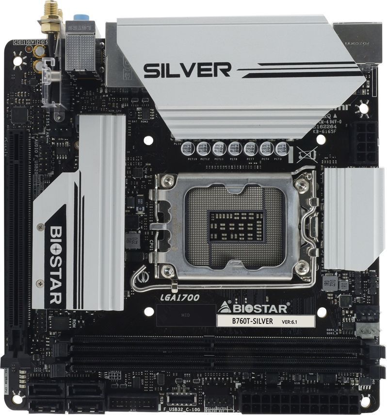 МатеринскаяплатаBiostarB760T-Silver,Soc-1700,IntelB760,mini-ITX