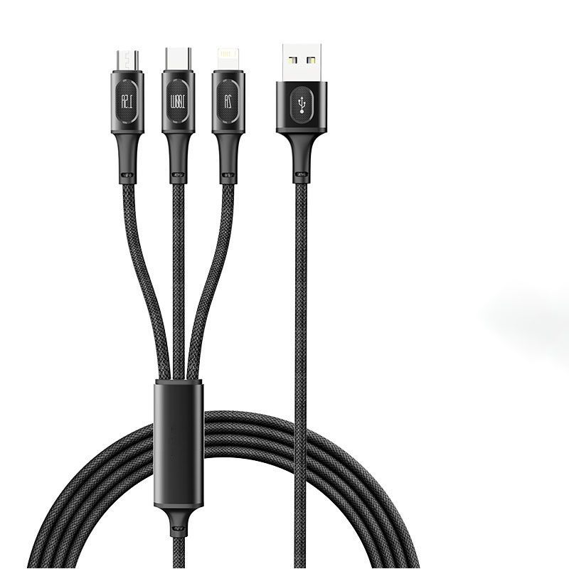 Кабельзарядный3в1ROCKTouchSeriesUSB-AtoLightning+MicroUSB+USB-C100WDataCable120см.черный