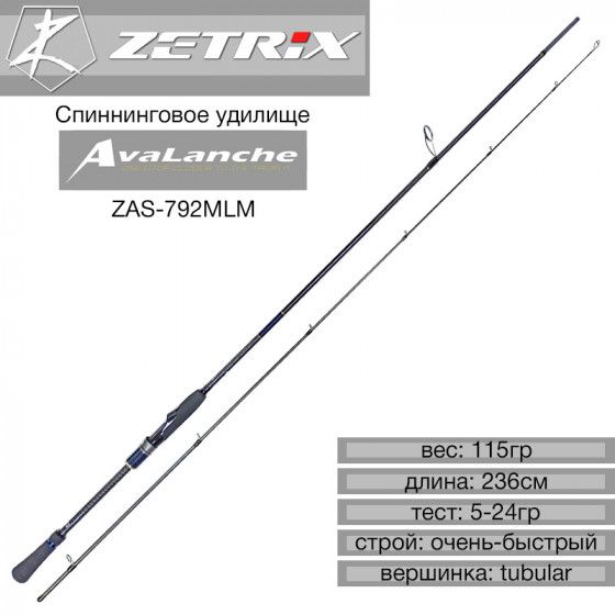 Универсальный спиннинг для рыбалки Zetrix Avalanche ZAS-792MLM 5-24g / Снасти рыболовные Спиннинги Зетрикс