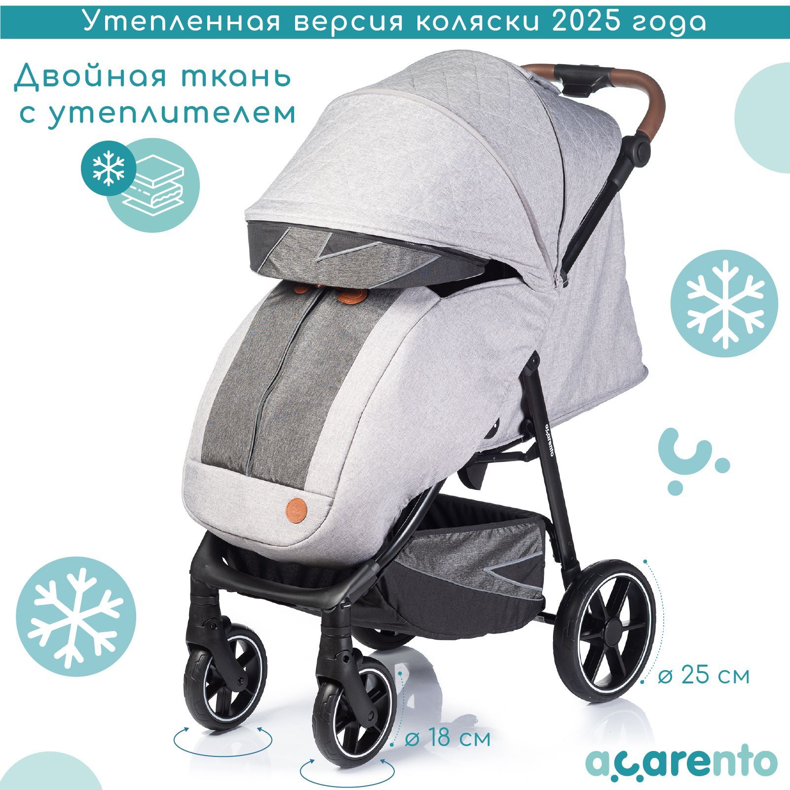 Утепленная прогулочная коляска Acarento Esperto, цвет Light grey