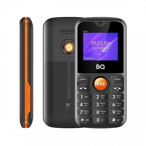 Мобильный телефон BQ 1853 Life Black/Orange, 2 mini-SIM карты, аккумулятор 600 мАч, фонарик, большие кнопки