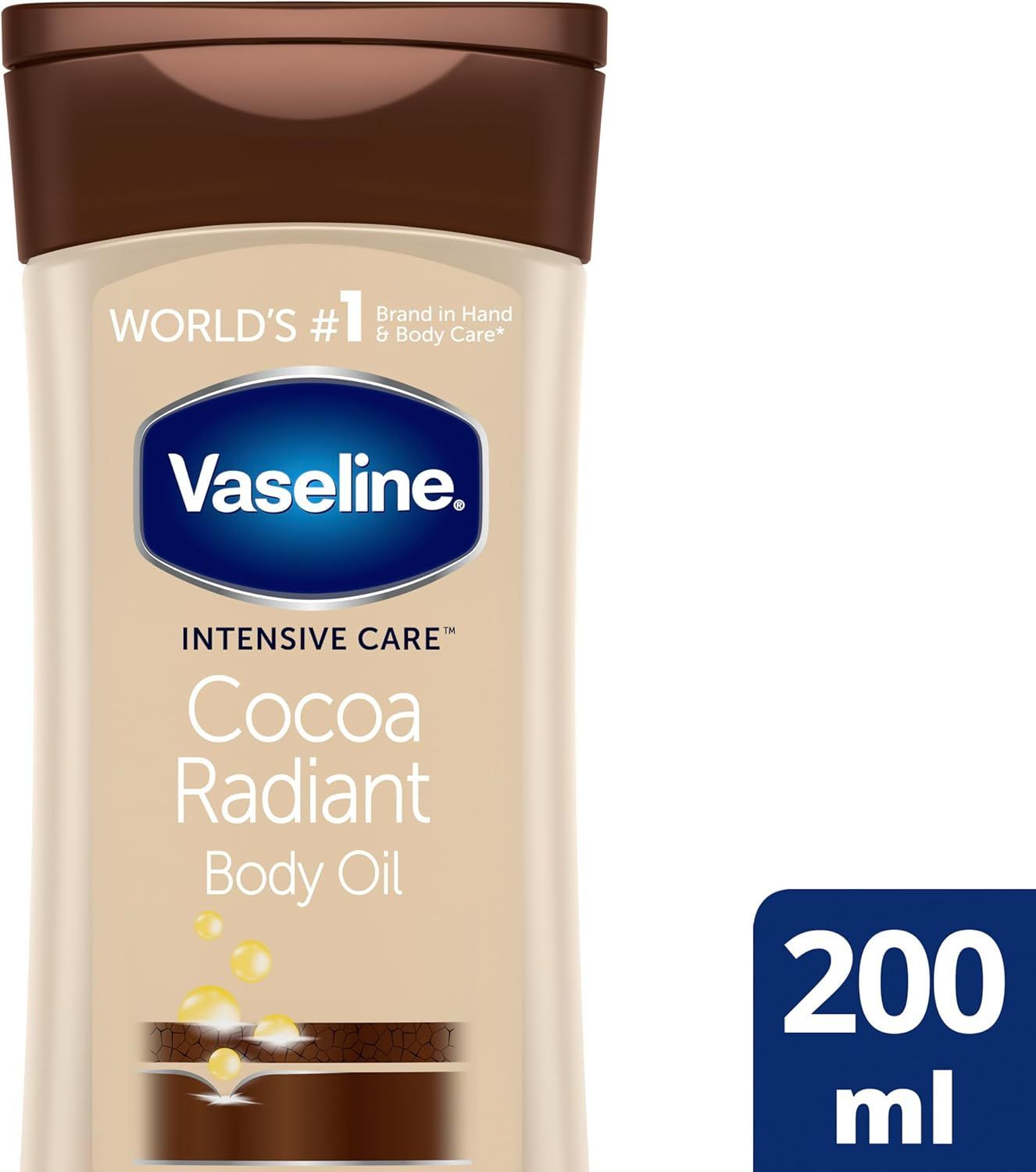 VASELINE, Intensive Care Cocoa Radiant Body Oil, Масло какао вазелиновое увлажняющее, для сухой кожи, 200 мл