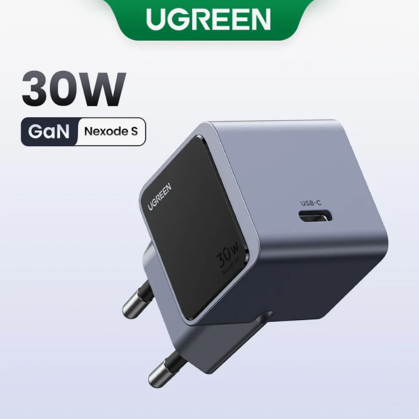 СетевоезарядноеустройствоUGREENX503(35041)NexodeS30WPDGaNTechChargerEU,мощность30Вт,безкабеля.Цвет:серый