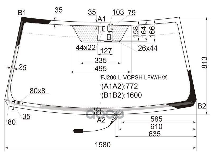 XYG Стекло лобовое (Обогрев щеток/ Датчик дождя) Toyota Land Cruiser (J200) 07-15 / Lexus LX 07-15