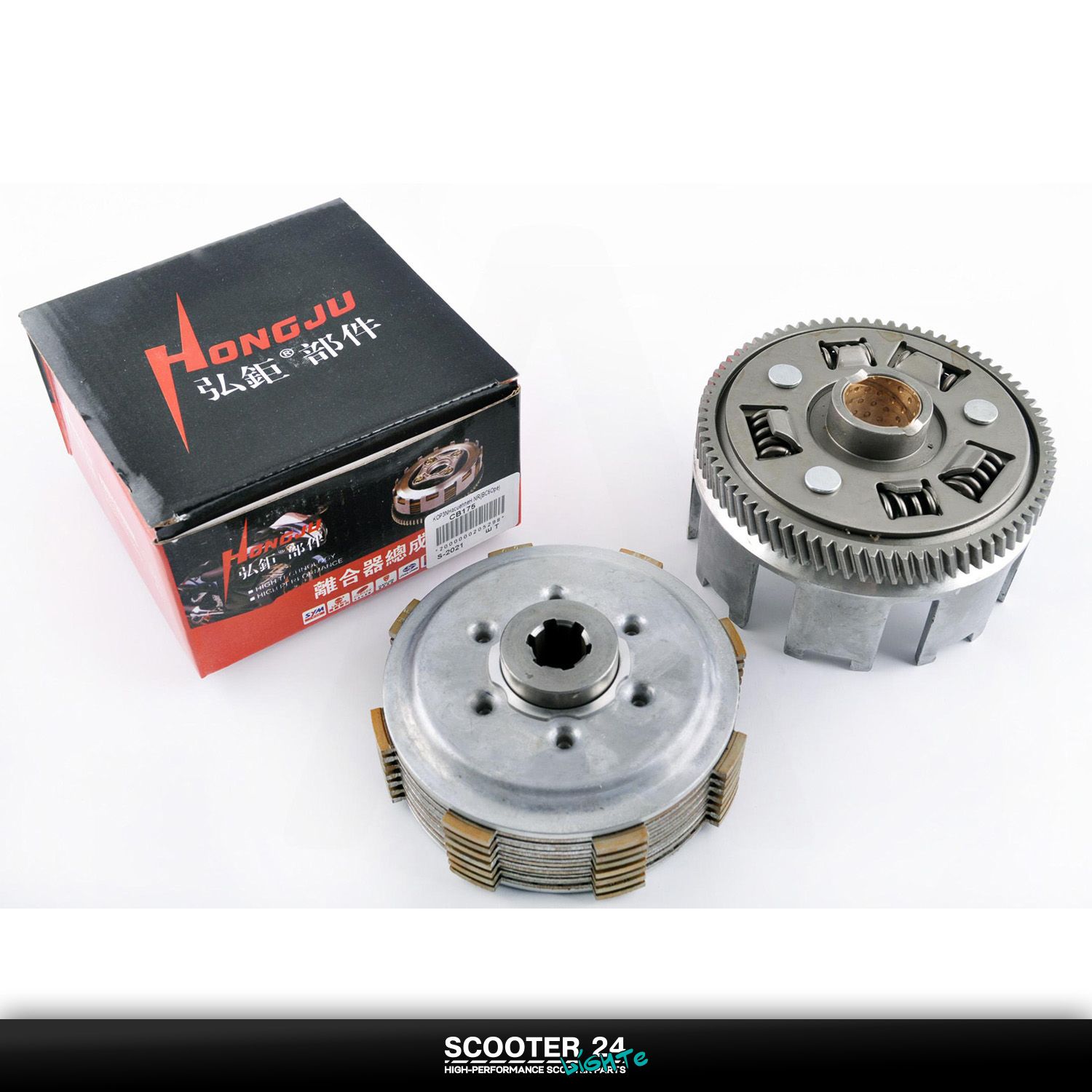 Корзина муфты сцепления в сборе с дисками сцепления на мопед 4T CB175 "HONGJU" (157FMI 163FML 165FMM)