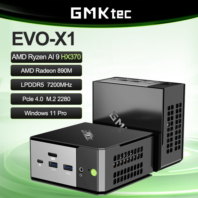 GMKtecМини-ПКEVO-X1(AMDRyzenAI9HX370,RAM64ГБ,SSD1024ГБ,AMDRadeon890M,Windows11Pro),темно-серый