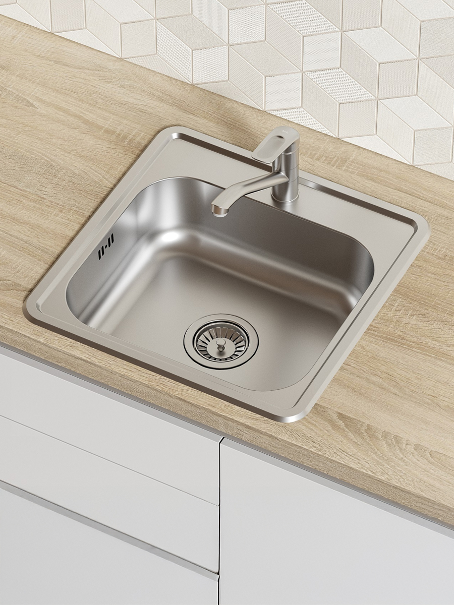 Фото товара на маркетплейсе ozon Мойка для кухни IDDIS, врезная, 49х49х18 см, нержавеющая сталь, без крыла, матовая, Strit, STR48S0i77