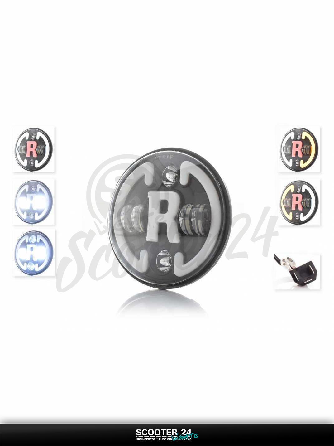 Фара мото диодная круглая D175 H4 2 габарита (белый/красный) повороты C47-9S2 универсальная на мотоцикл / питбайк и скутер квадроцикл АШ4