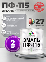 Эмаль Malare ПФ-115 краска для металла по дереву для минеральных поверхностей для внутренних и наружных работ антикоррозионная быстросохнущая, RAL 7004, сигнальный серый, глянцевая, 2 кг
