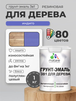 Латексная Грунт-Эмаль 3 в 1 Malare для деревянных поверхностей с антисептическим эффектом, быстросохнущая моющаяся без запаха полуглянцевая, индиго, 1 кг