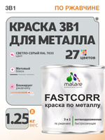 Краска для металла по ржавчине Malare FastCorr, для наружных работ износостойкая, быстросохнущая RAL 7035 светло-серый, матовая, 1,25 кг