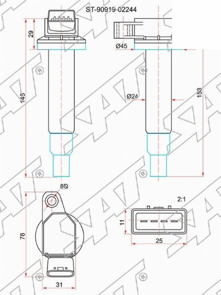 ST-90919-02244 Катушка зажигания TOYOTA 1AZ,2AZ-FE 00- - SAT арт. ST ...