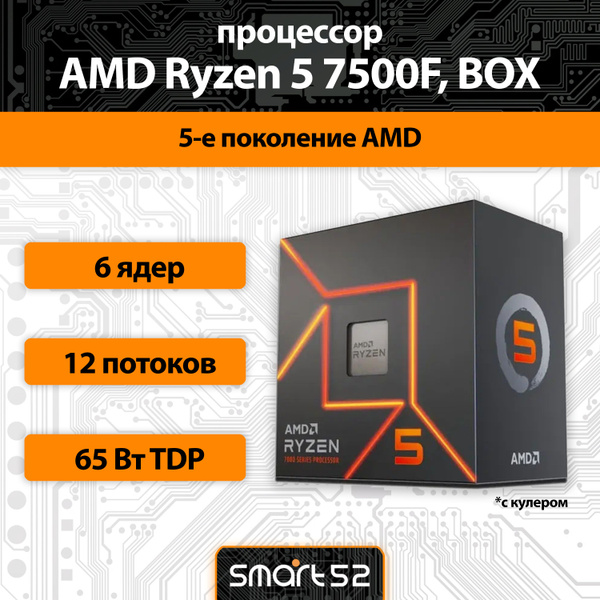Процессор AMD Ryzen 5, BOX (с кулером), 6 яд., 3.7 ГГц купить по низкой ...
