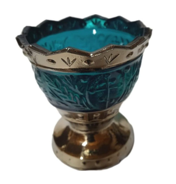 Лампада стеклянная "Лилия"с золотом цвет морской волны в комплекте с ...