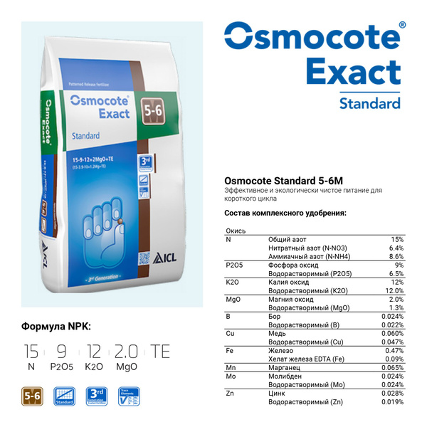 Удобрение Осмокот Экзакт Стандард (Osmocote Exact Standard) 5-6M 500 гр ...