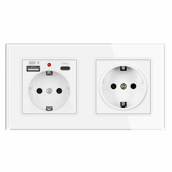 Розетка электрическая 2 поста с Usb/Type-C и розеткой Eu 220,С ...