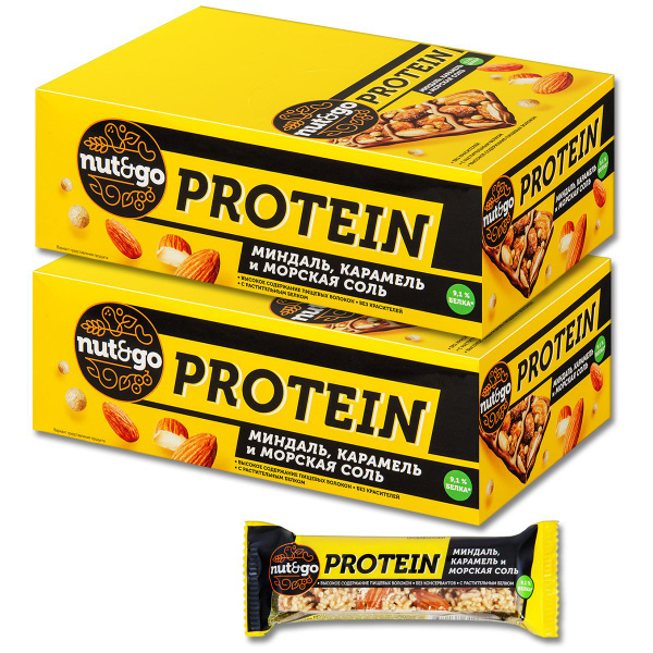 Протеиновый батончик Nut&Go Protein миндаль, карамель, 40 г, 36 шт ...