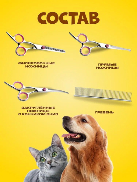 Ножницы для стрижки собак и кошек, набор инструментов для груминга ...