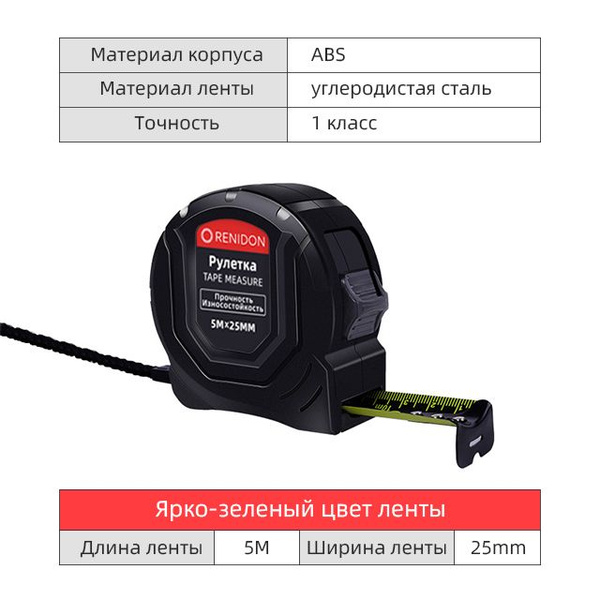 Измерительная рулетка Строительная RENIDON 5 м х 25 мм купить по низкой ...
