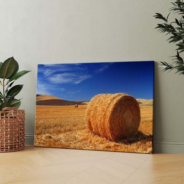 Картина на холсте (Стог сена в поле под голубым небом) 40x60 см ...