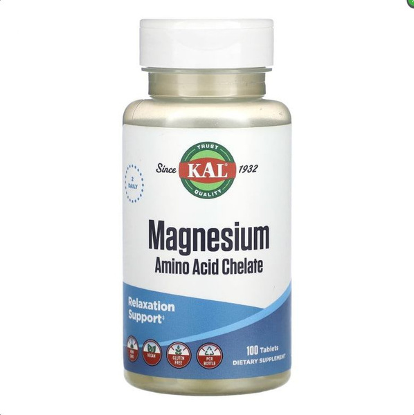 Магний хелат KAL Magnesium Chelated, 220 мг, 100 таблеток купить на ...