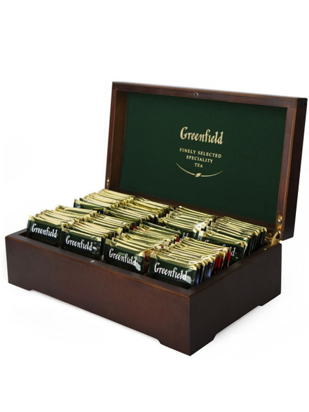 Чай ГРИНФИЛД Greenfield подарочный набор в деревянной шкатулке 8 видов ...