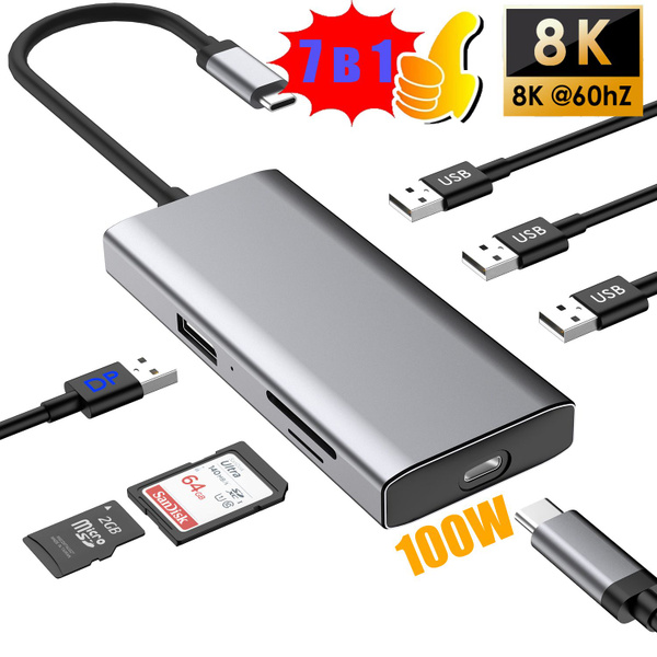 7 в 1 Адаптер Type-C 3 USB 4K 144 Гц/ 8K 60 Гц DP1.4 PD зарядки карты ...