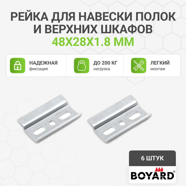 Планка (рейка) для навески полок и верхних шкафов 48х1,8х28 мм 6 шт ...