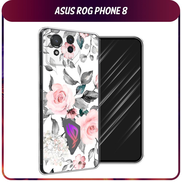Силиконовый чехол на Asus ROG Phone 8 / Асус Рог Фон 8 "Розы на белом ...
