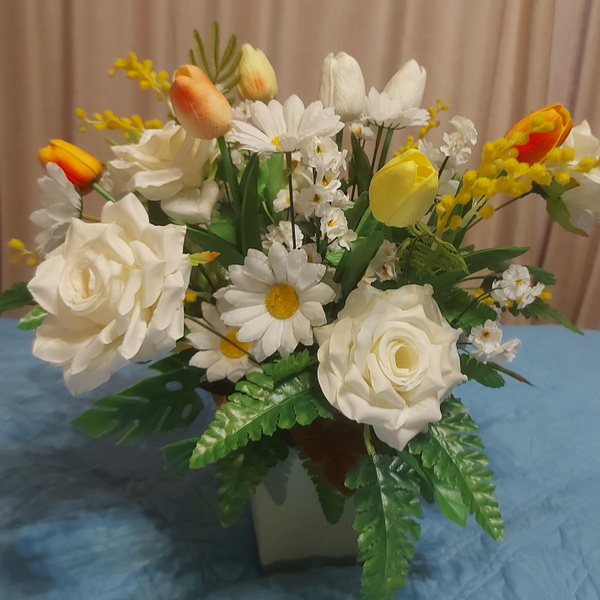 Купить Искусственные цветы. Букет ВЕСЕННИЙ в горшке с утяжелителем.Розы ...