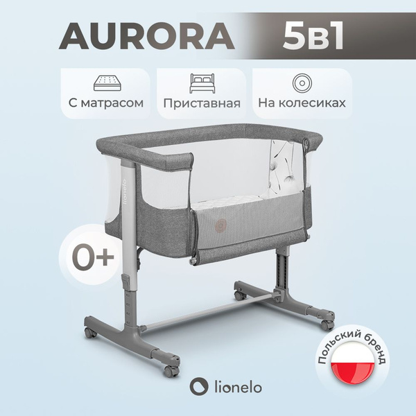 Детская колыбель Lionelo Aurora приставная кроватка люлька для ...