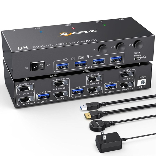 USB3.0 DP KVM-переключатель USB 3.0 Displayport 2 монитора 3 компьютера ...