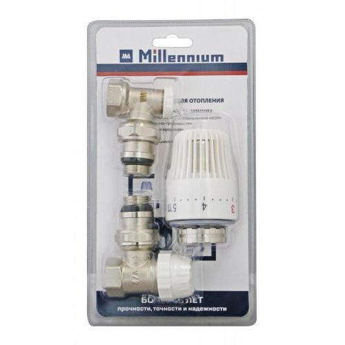 Комплект кранов 1/2 угловой для отопления под термоголовку Millennium ...